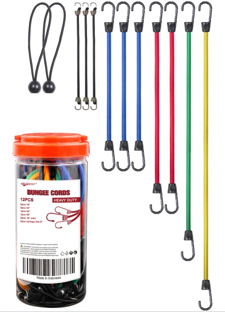 EBC-120P 12PCS Heavy-Duty Elastic Bungee Cord Set