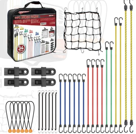 EBC-340P 34PCS Heavy-Duty Elastic Bungee Cord Set With PVC Bag